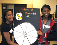 ETS students spin the Wheel of Financial Aid at College Club.