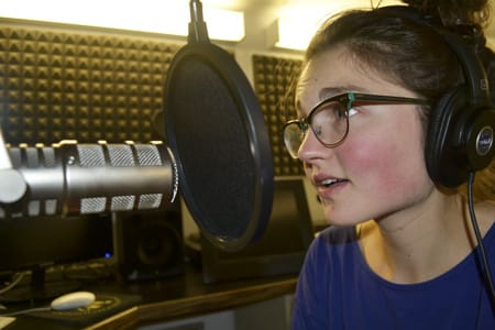 Liz Brindley &#39;15 records the audio for her Collection Stories segment. &quot;The intention - BrindleyLiz450x300