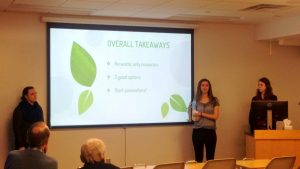 Students stand in front of powerpoint presentation discussing overall takeaways from Green Germany course.