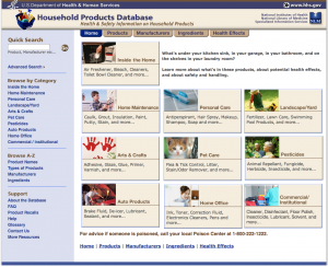 Screenshot of the Household Products Database webpage.