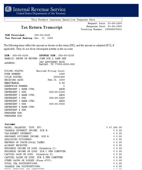 Tax Return Transcript 