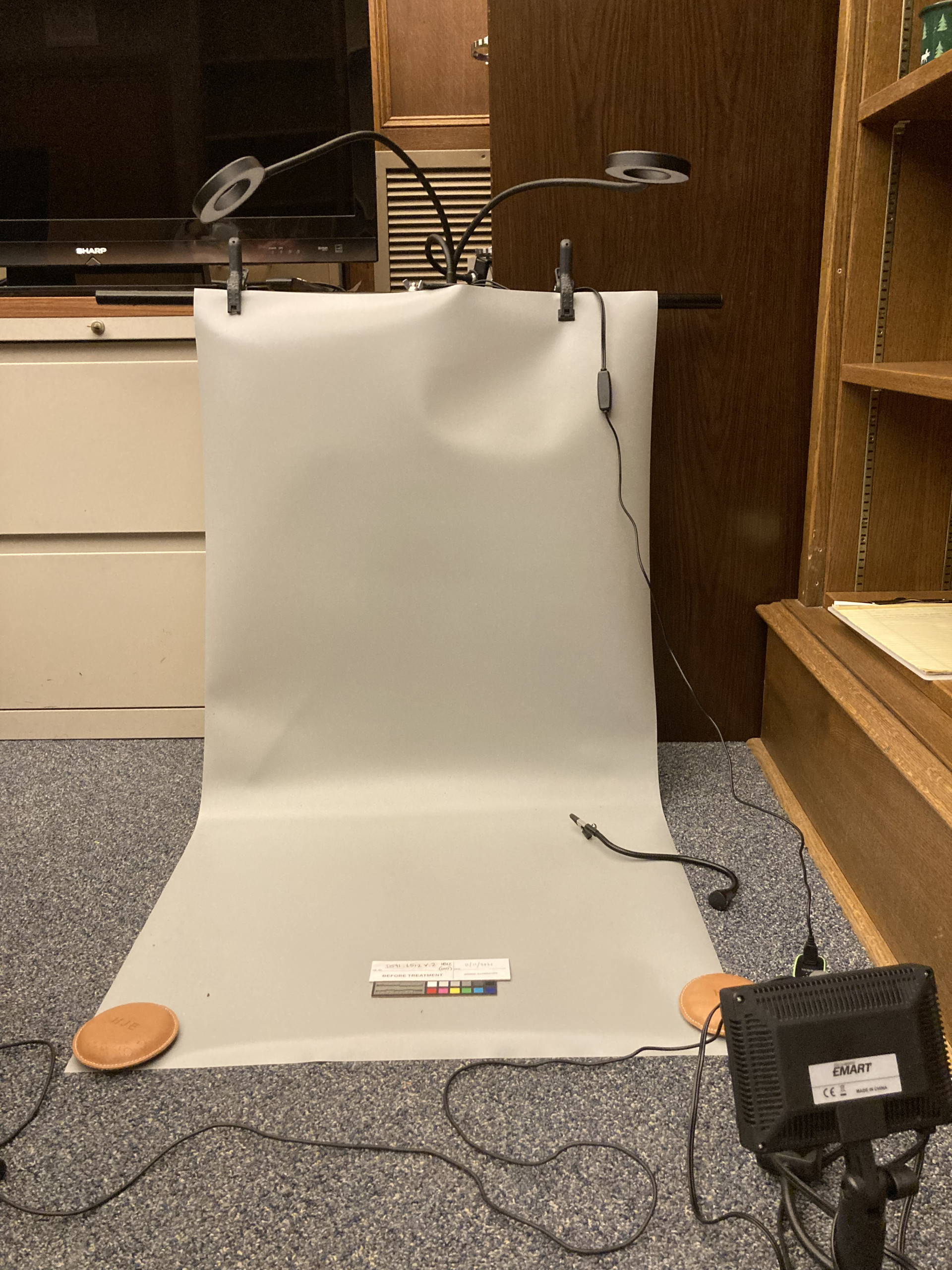 The photographing station for the Rare Book Collection restoration project