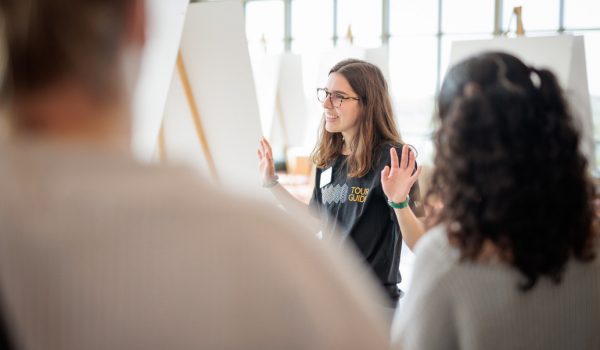 Admissions tour guide giving a tour