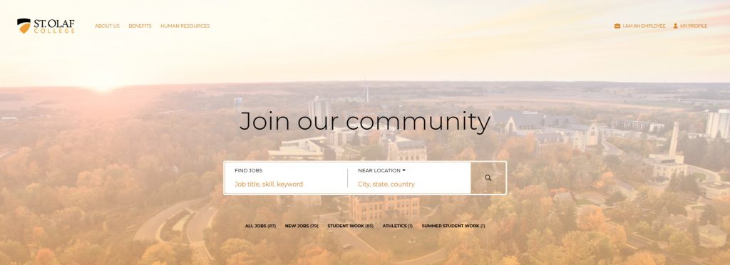 Screenshot of Student Job Board