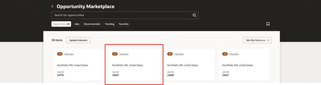 Screenshot of jobs posted on the Opportunity Marketplace in OIS
