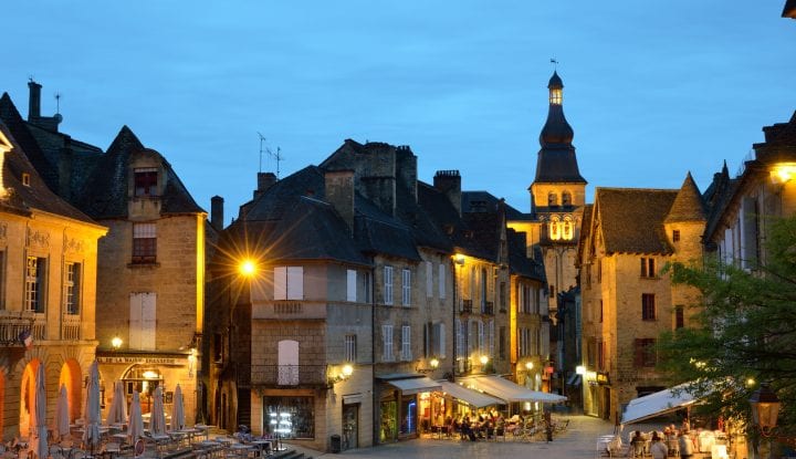 Evening cityscape of the French town Sarlat