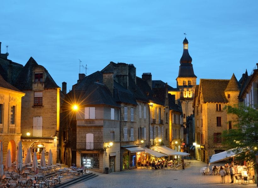 Evening cityscape of the French town Sarlat