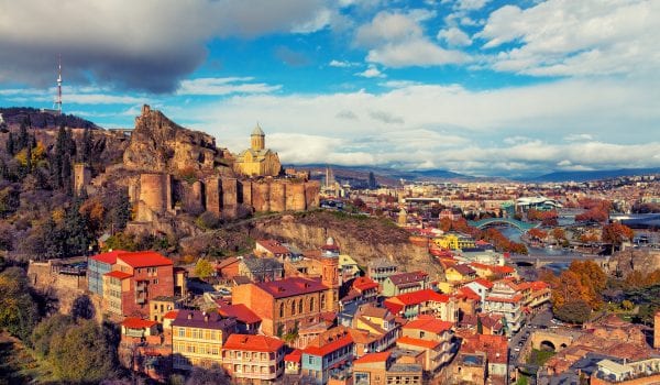 Beautiful panoramic view of Tbilisi at sunset