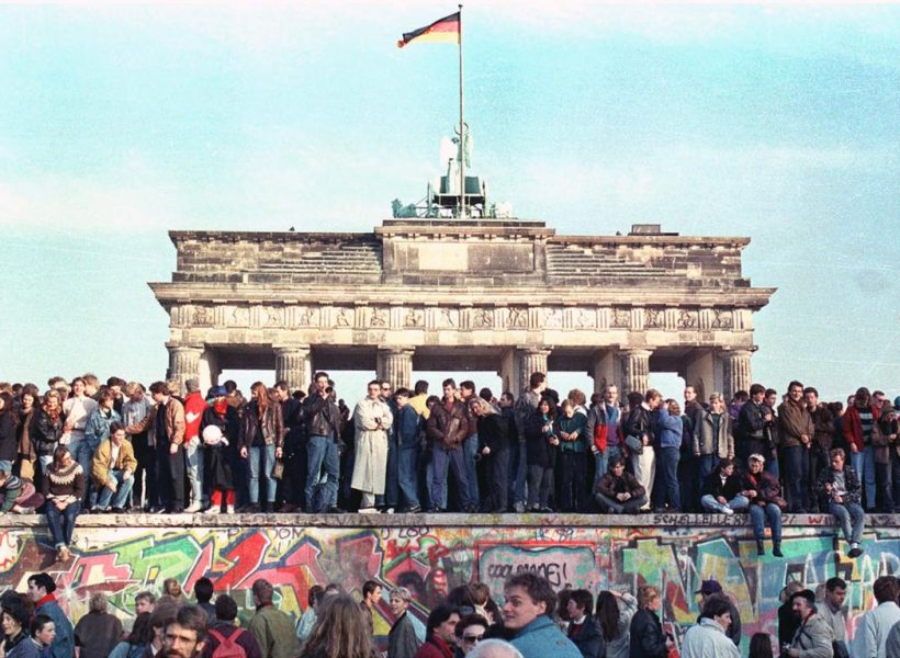 Germany Berlin Brandenburg Gate People on Wall
