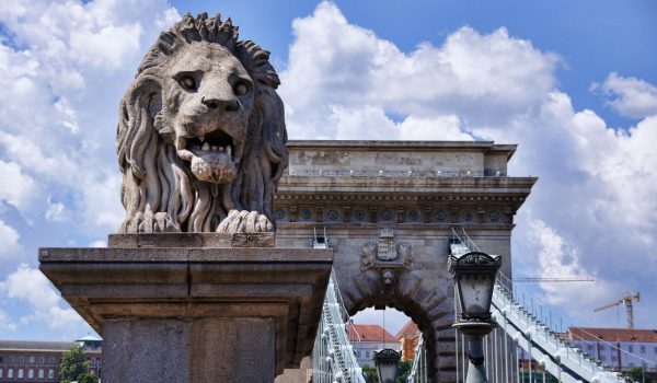 Europe Hungary Budapest chain-bridge-lion