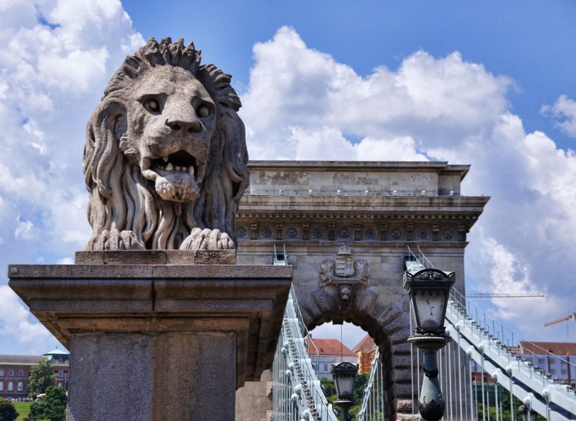 Europe Hungary Budapest chain-bridge-lion
