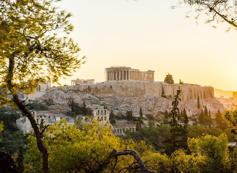 Europe Greece Athens acropolis sunset