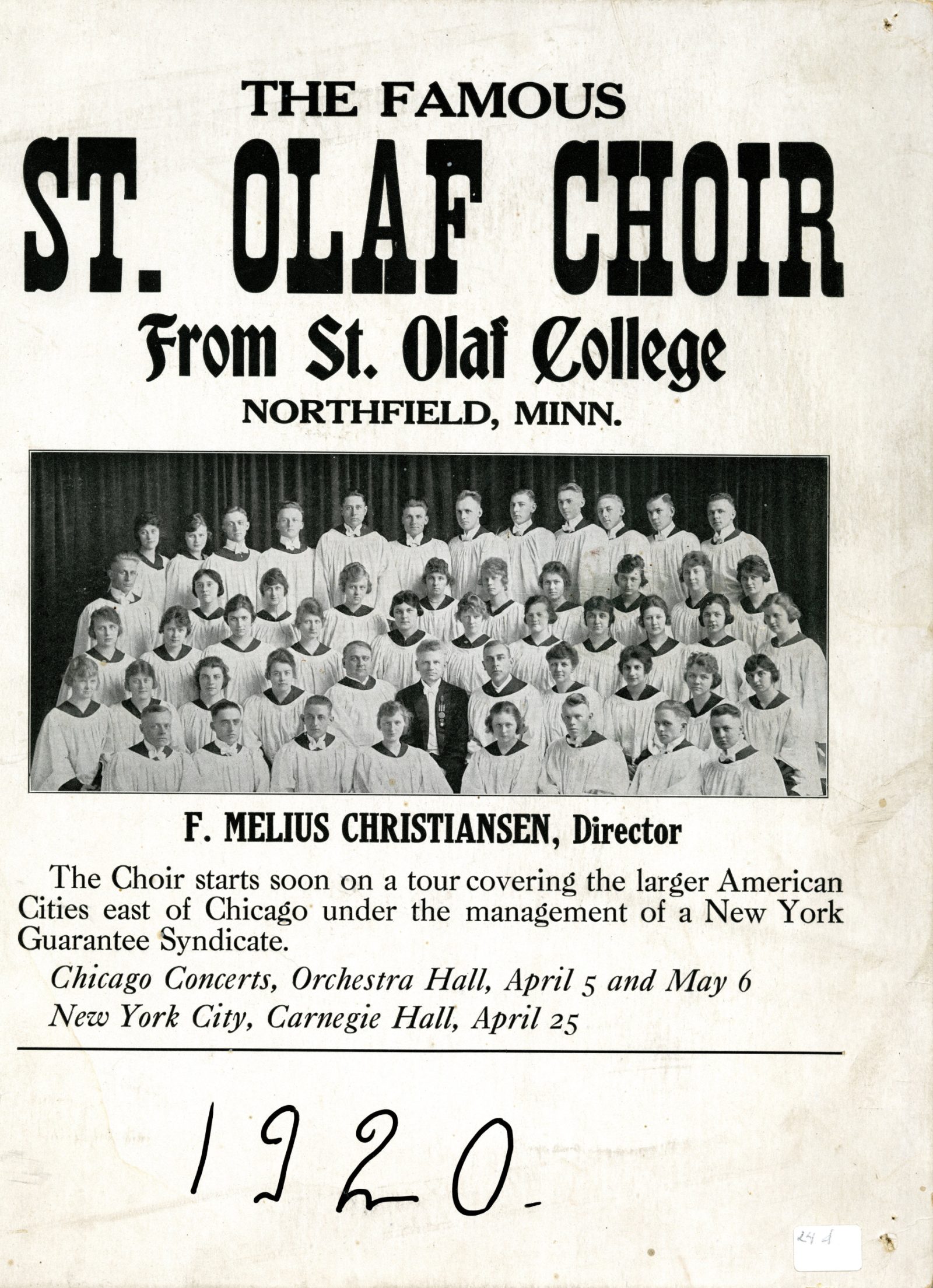 1920 Choir Tour poster